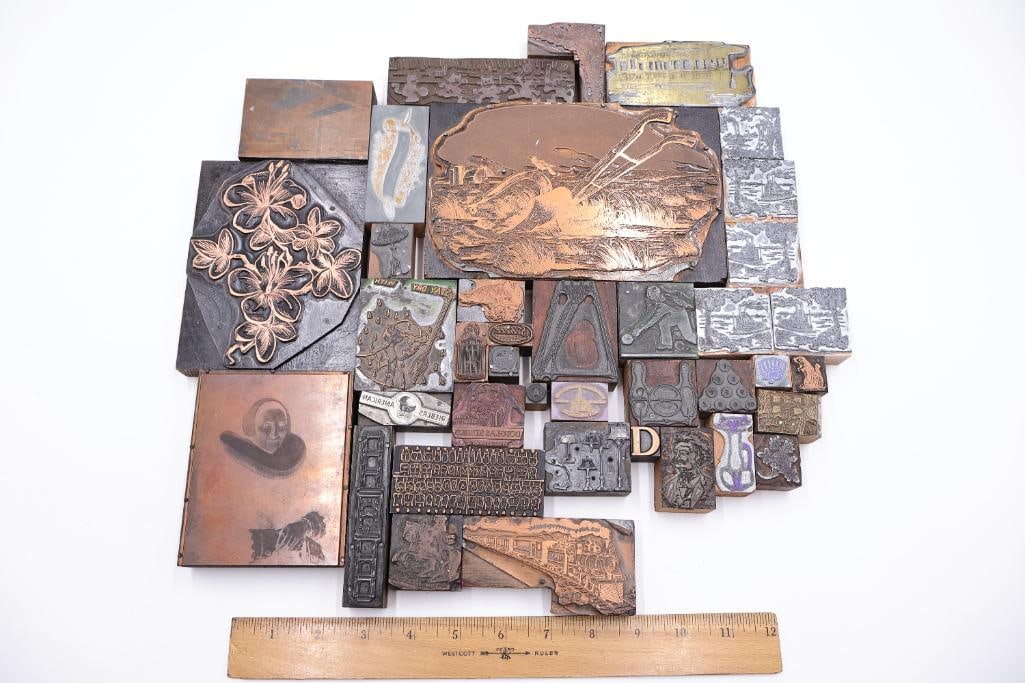 Vintage Letterpress Printing Blocks, Assorted Copper & Wood Cuts - 2