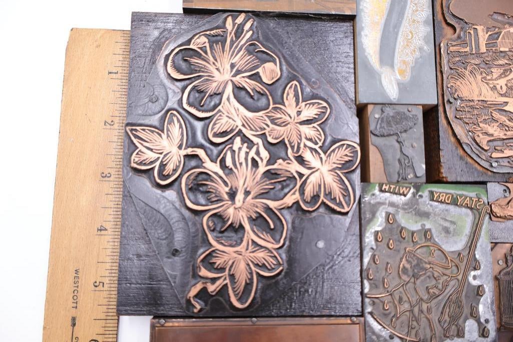 Vintage Letterpress Printing Blocks, Assorted Copper & Wood Cuts - 4
