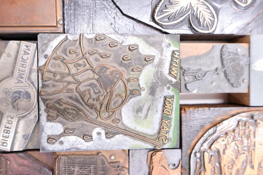 Vintage Letterpress Printing Blocks, Assorted Copper & Wood Cuts - 5