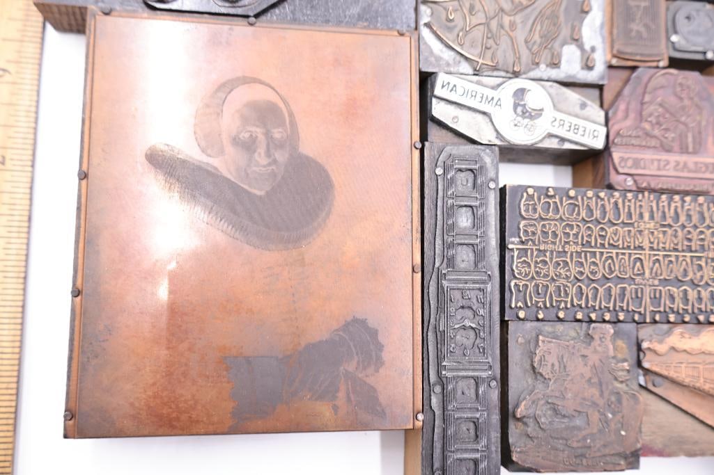 Vintage Letterpress Printing Blocks, Assorted Copper & Wood Cuts - 6