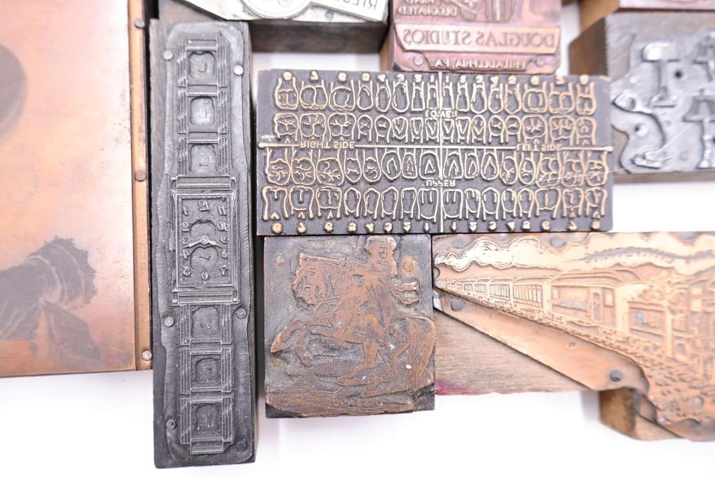 Vintage Letterpress Printing Blocks, Assorted Copper & Wood Cuts - 7