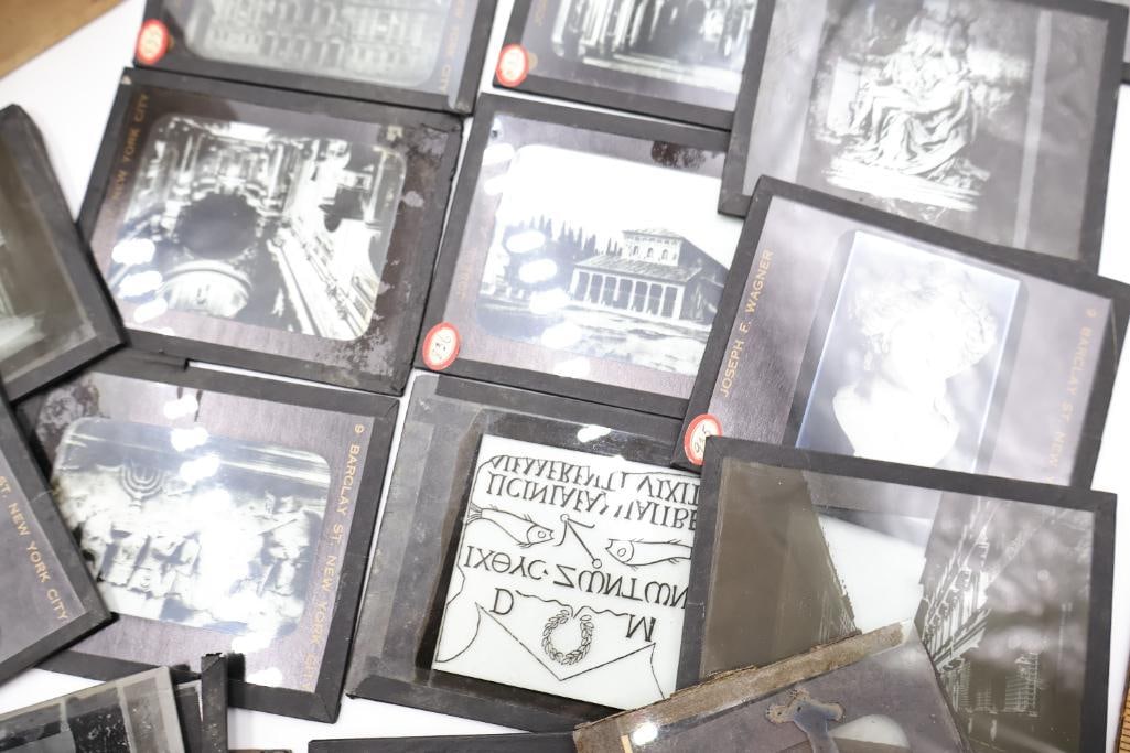 Vintage Magic Lantern Glass Slides Collection with Wooden Storage Box - 11