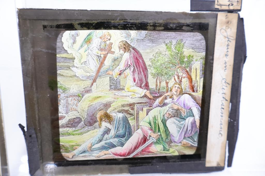Vintage Magic Lantern Glass Slides Collection with Wooden Storage Box - 18