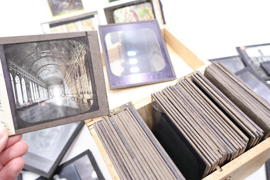 Vintage Magic Lantern Glass Slides Collection with Wooden Storage Box - 19