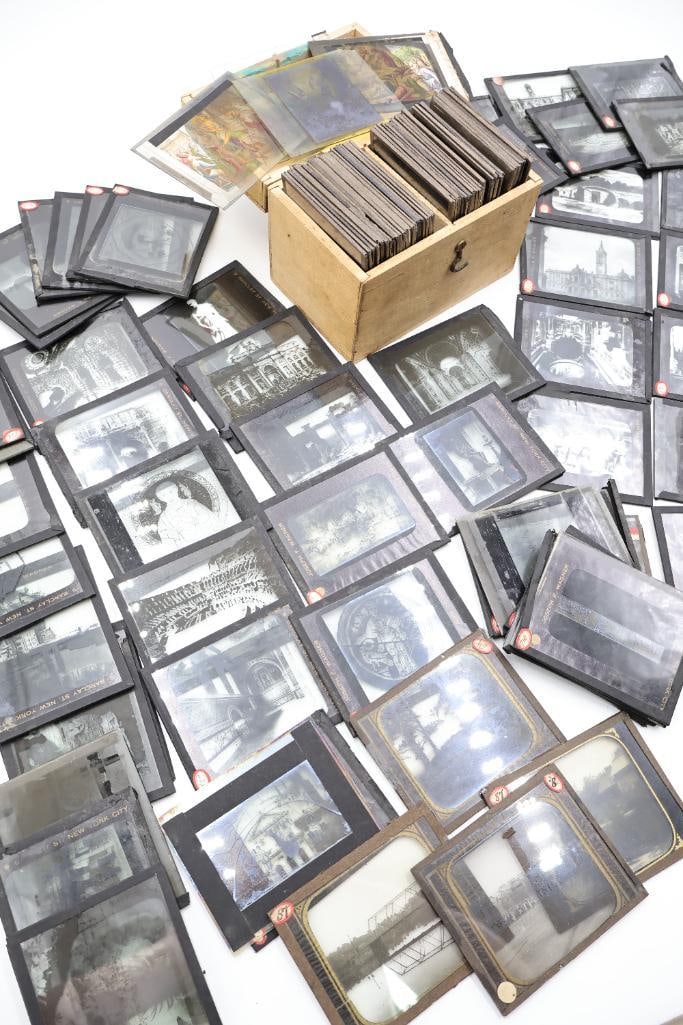 Vintage Magic Lantern Glass Slides Collection with Wooden Storage Box (1 of 20)