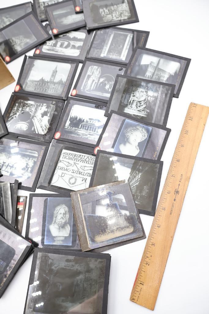 Vintage Magic Lantern Glass Slides Collection with Wooden Storage Box - 3