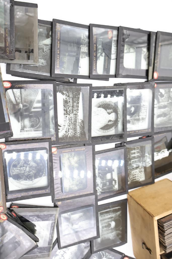 Vintage Magic Lantern Glass Slides Collection with Wooden Storage Box - 7