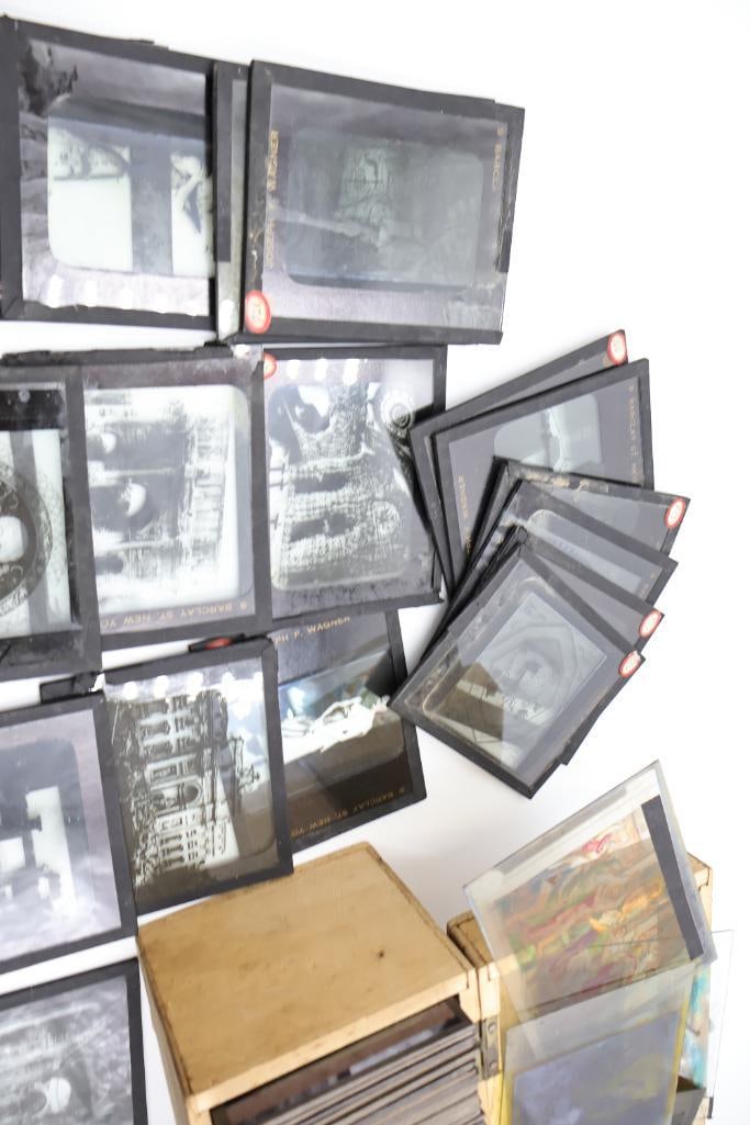 Vintage Magic Lantern Glass Slides Collection with Wooden Storage Box - 8