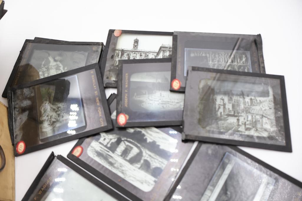 Vintage Magic Lantern Glass Slides Collection with Wooden Storage Box - 9