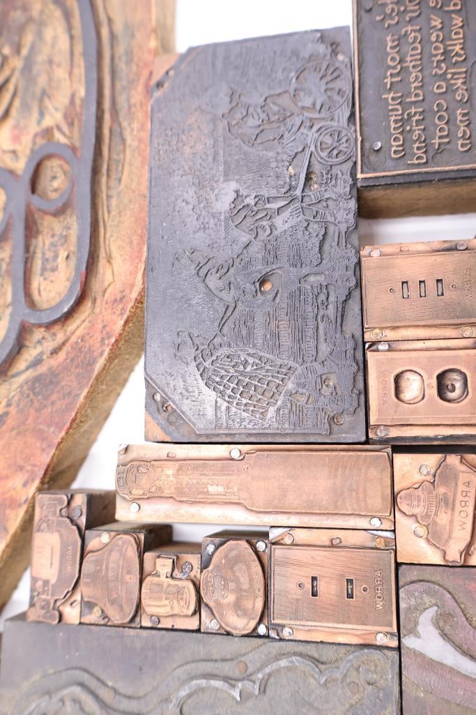 Large Collection of Antique Printing Plates, Copper Engraving Blocks & Letterpress Dies - 13