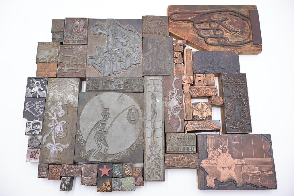 Large Collection of Antique Printing Plates, Copper Engraving Blocks & Letterpress Dies - 2