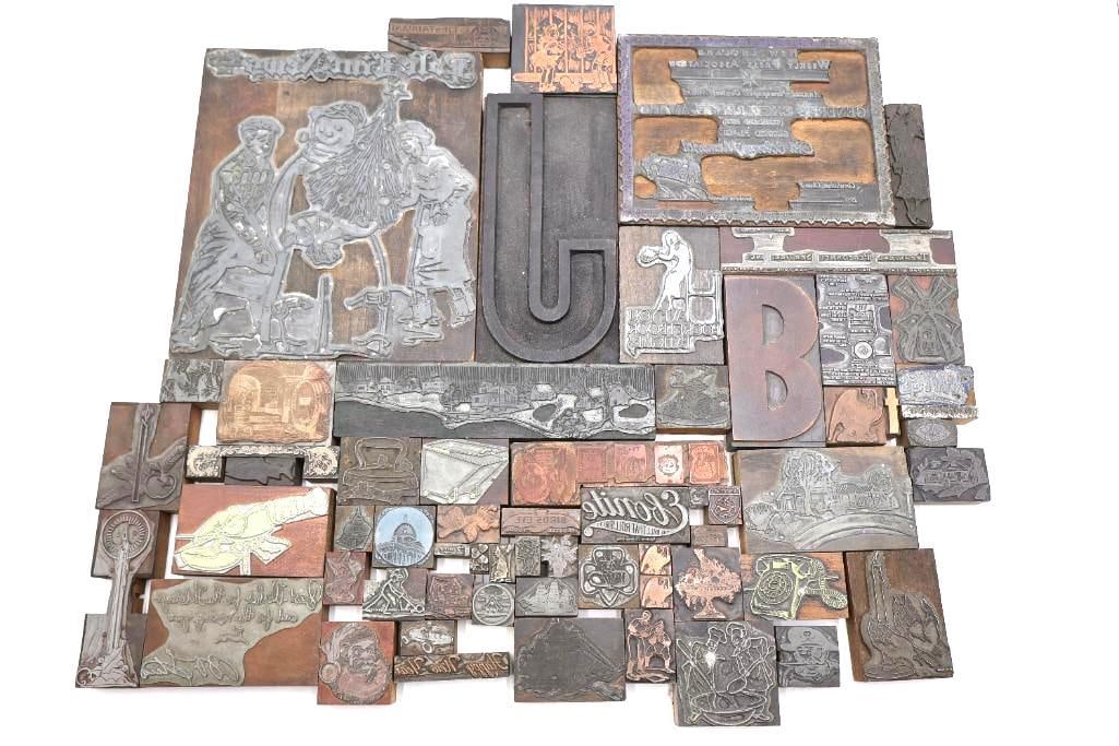 Collection of vintage letterpress printing blocks: Vintage letterpress printing blocks