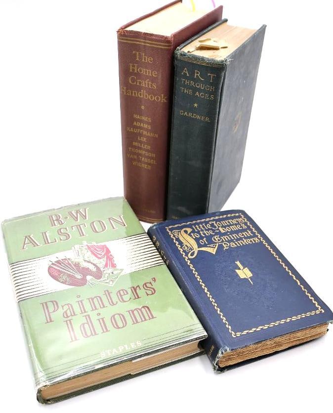 Collection features four vintage art and craft-related books: This lot includes a first edition hardcover copy of Painters' Idiom by R.W. Alston published in 1954.