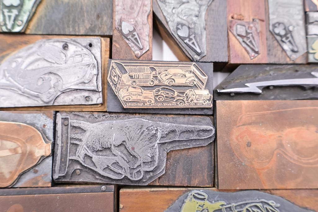 These are a collection of vintage letterpress printing blocks and copper cuts - 11