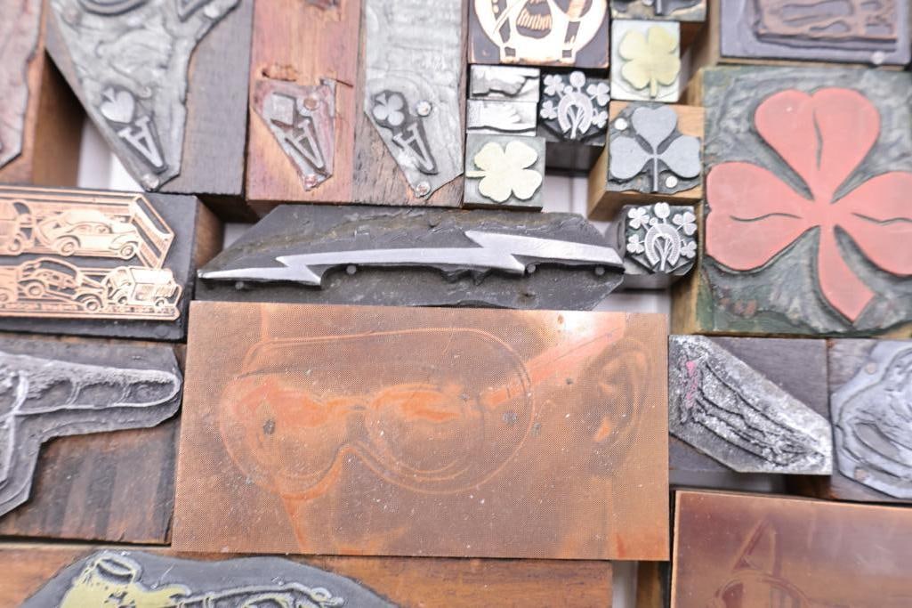 These are a collection of vintage letterpress printing blocks and copper cuts - 12