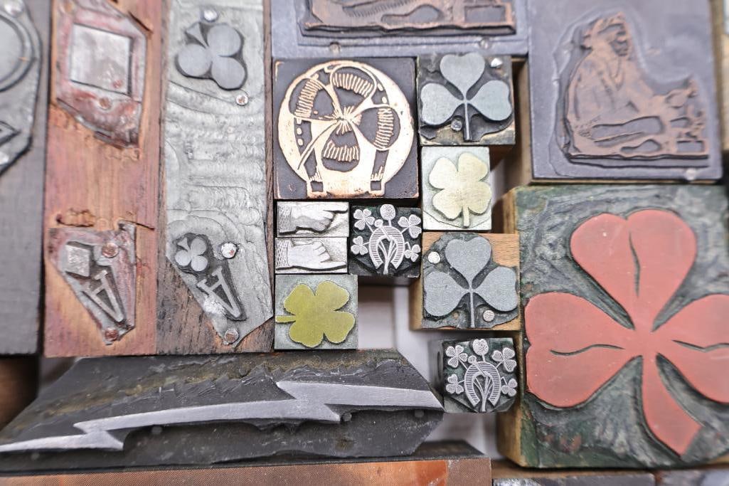 These are a collection of vintage letterpress printing blocks and copper cuts - 13