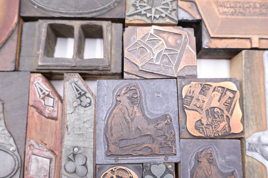 These are a collection of vintage letterpress printing blocks and copper cuts - 14