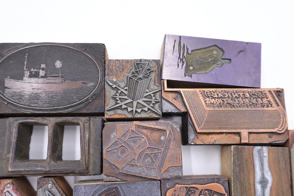 These are a collection of vintage letterpress printing blocks and copper cuts - 15