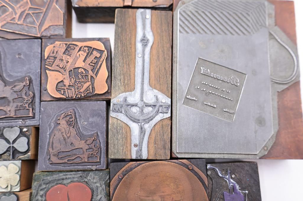 These are a collection of vintage letterpress printing blocks and copper cuts - 16