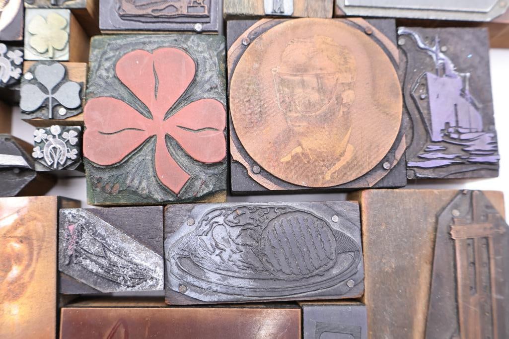 These are a collection of vintage letterpress printing blocks and copper cuts - 17