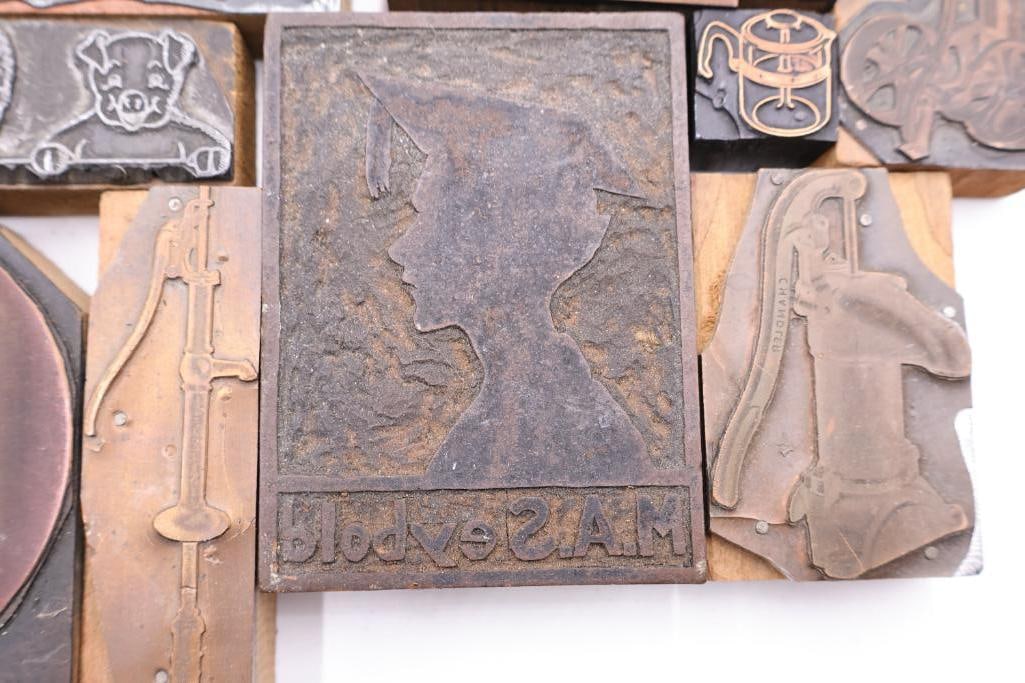 These are a collection of vintage letterpress printing blocks and copper cuts - 19