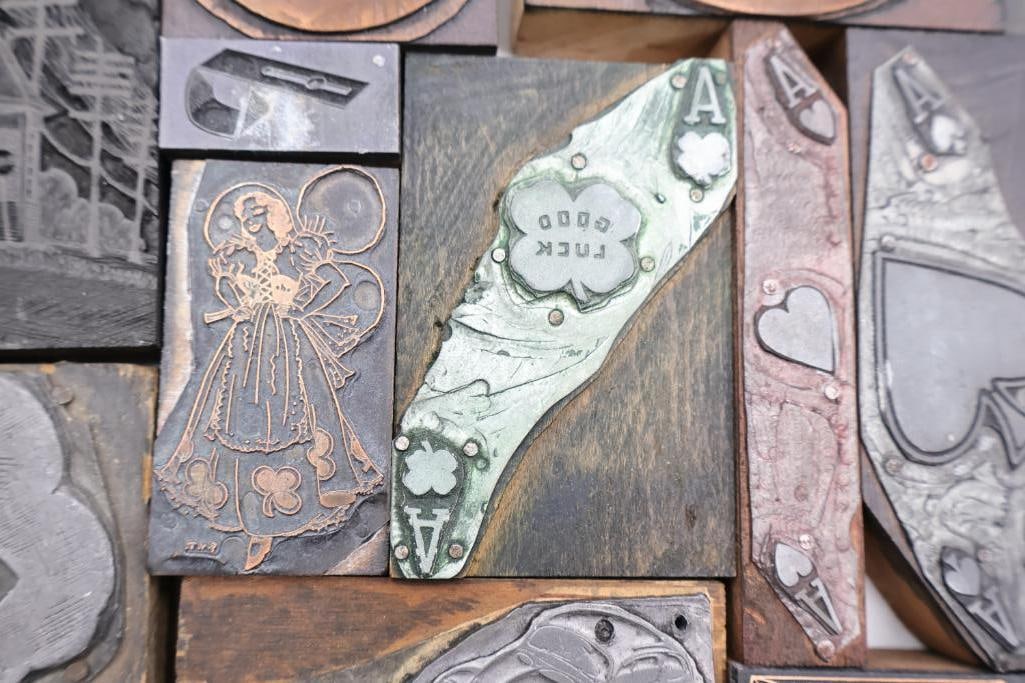 These are a collection of vintage letterpress printing blocks and copper cuts - 8