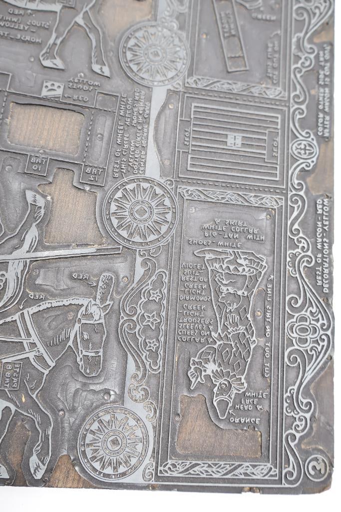 Lot of Antique Circus & Carnival Printing Blocks Wood Type, Copper & Lead Printing Plates - 12
