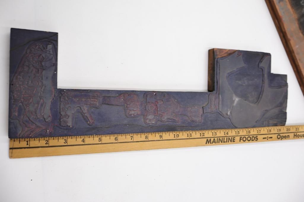 Lot of Antique Circus & Carnival Printing Blocks Wood Type, Copper & Lead Printing Plates - 15
