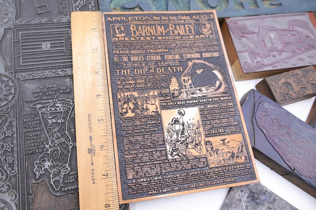 Lot of Antique Circus & Carnival Printing Blocks Wood Type, Copper & Lead Printing Plates - 5