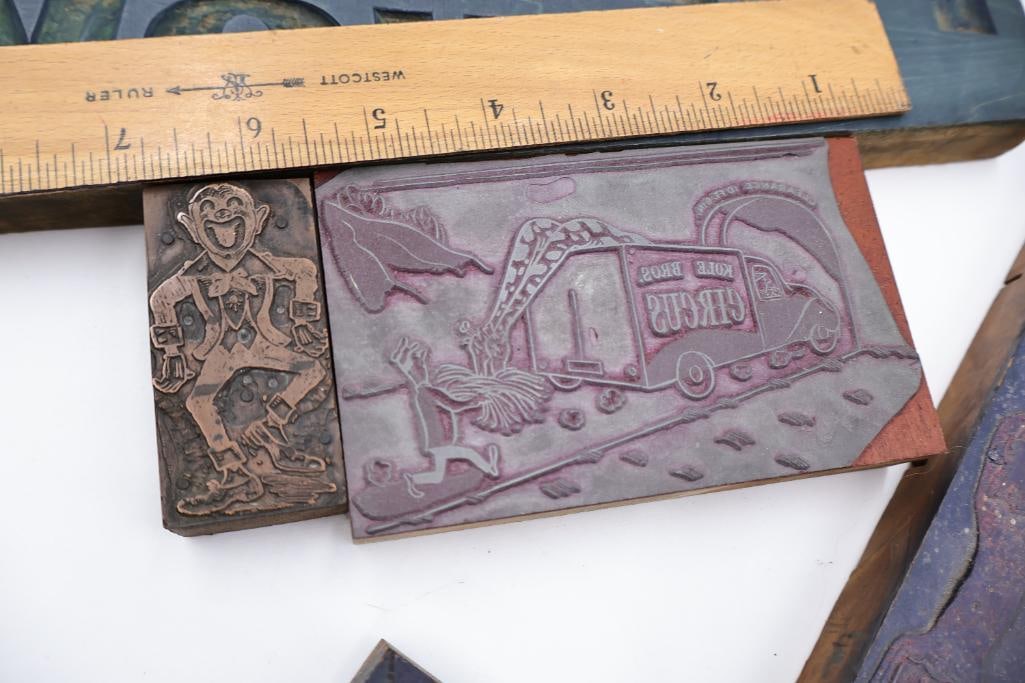 Lot of Antique Circus & Carnival Printing Blocks Wood Type, Copper & Lead Printing Plates - 7