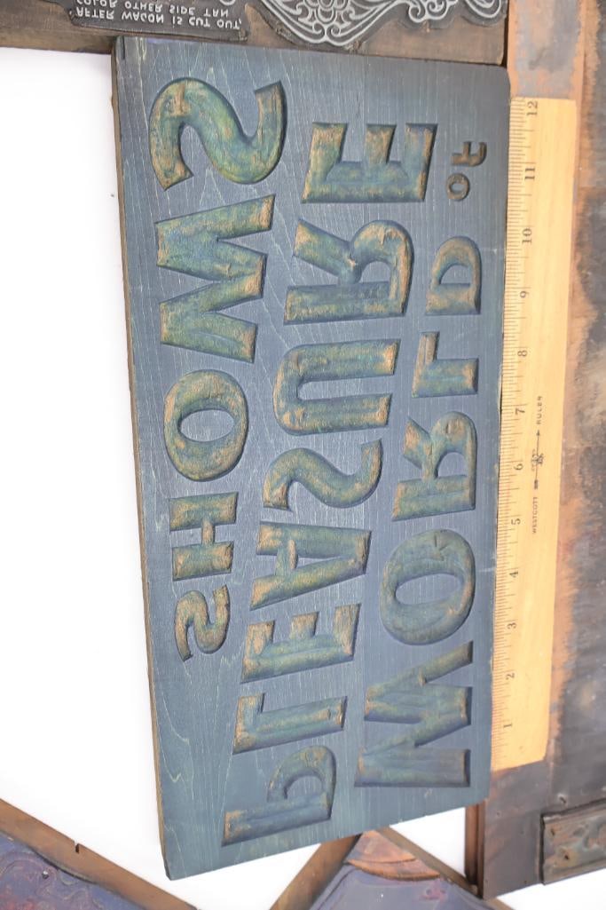 Lot of Antique Circus & Carnival Printing Blocks Wood Type, Copper & Lead Printing Plates - 8