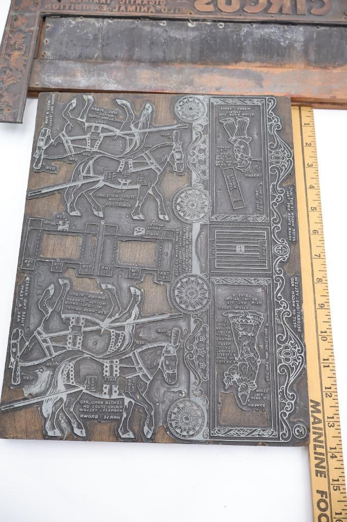 Lot of Antique Circus & Carnival Printing Blocks Wood Type, Copper & Lead Printing Plates - 9