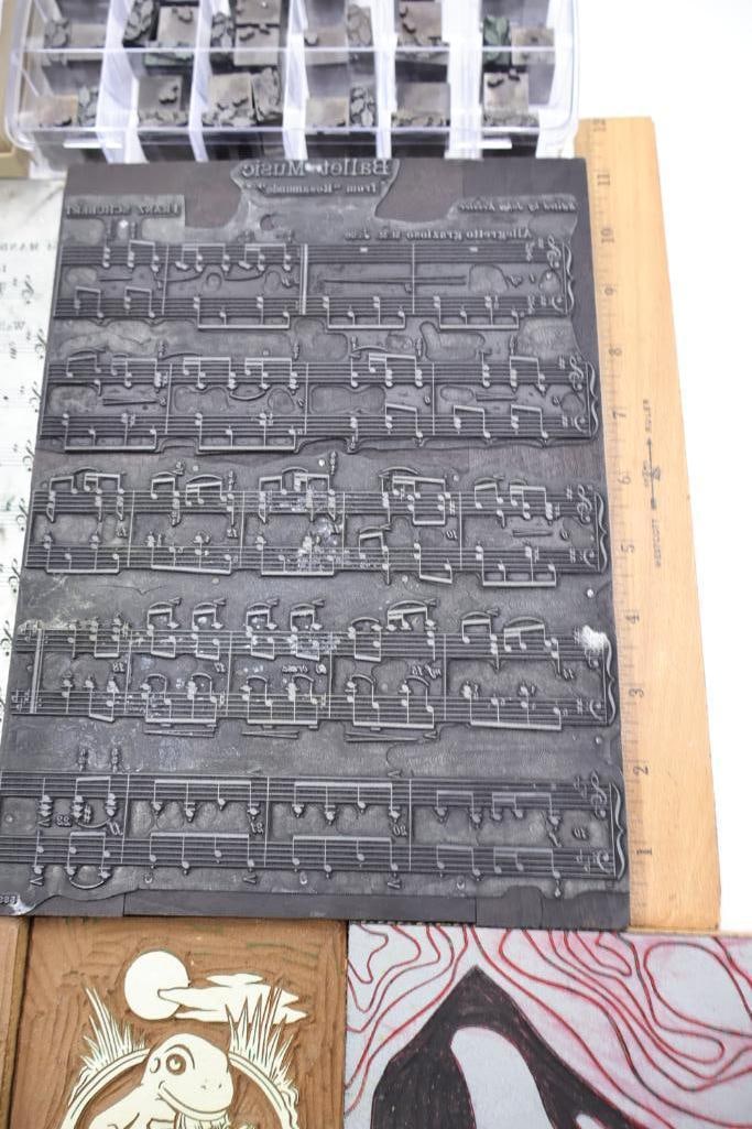 Collection of Vintage Printing Blocks, Music Plates & Letterpress Printing Accessories - 2