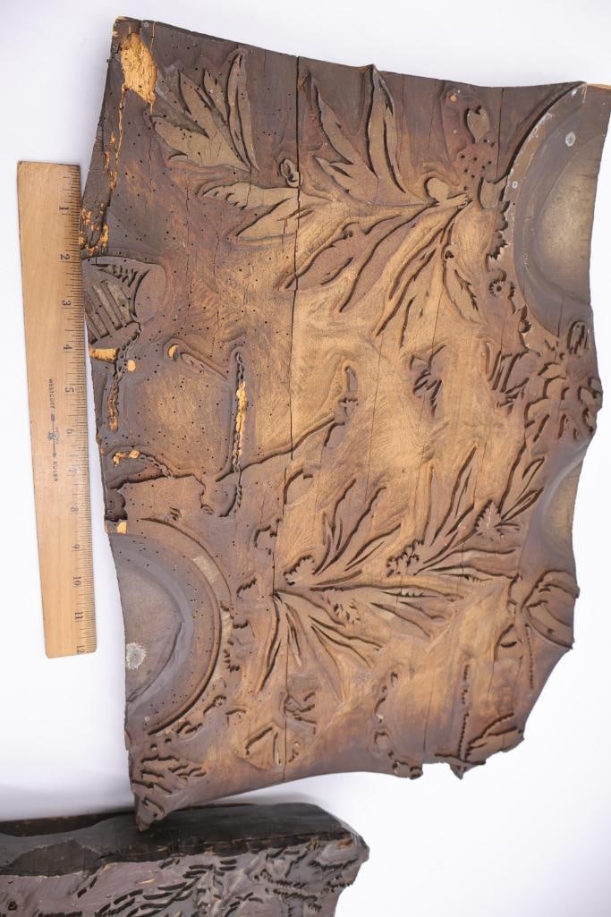 Collection of Antique Ornate Wood Printing Blocks & Decorative Carved Plates - 10