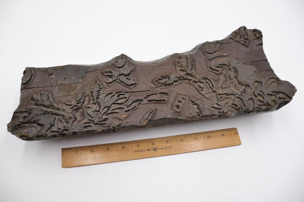 Collection of Antique Ornate Wood Printing Blocks & Decorative Carved Plates - 14