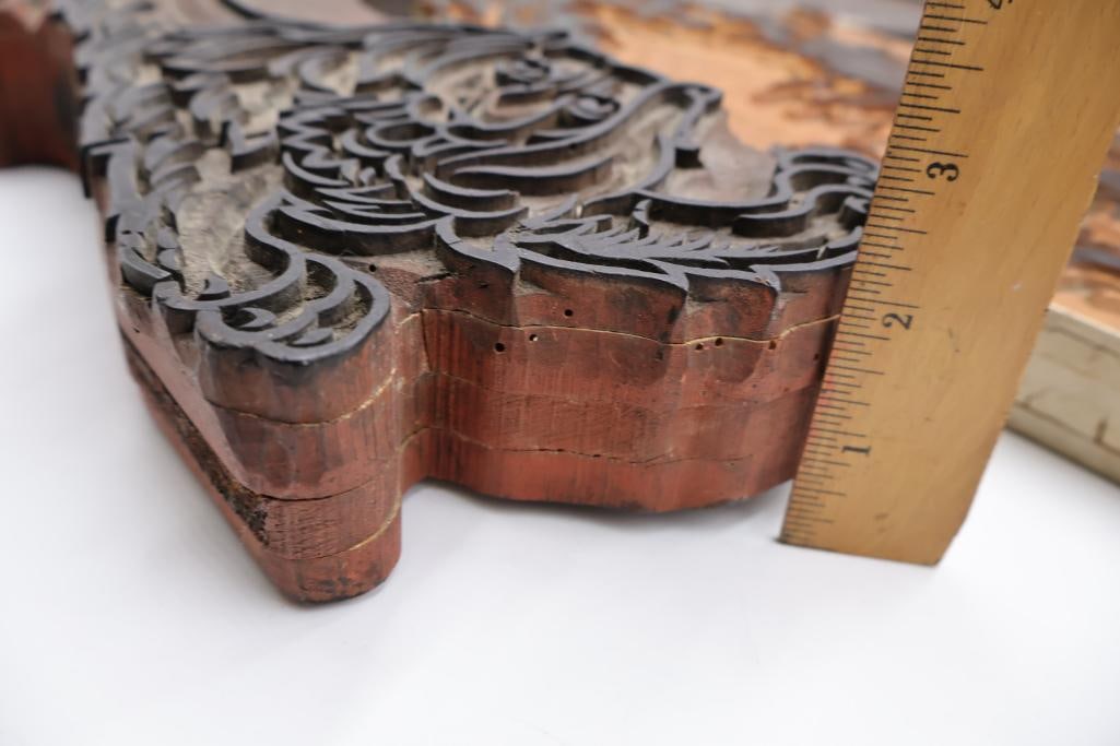Collection of Antique Ornate Wood Printing Blocks & Decorative Carved Plates - 3