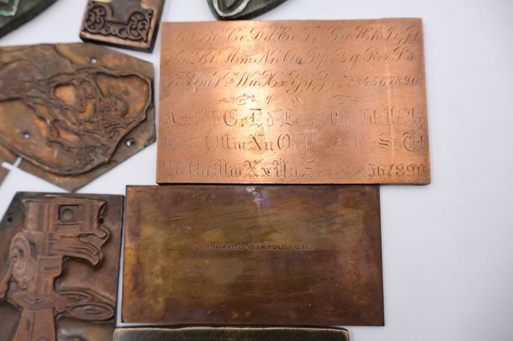 Collection of vintage metal printer blocks and letterpress plates - 10