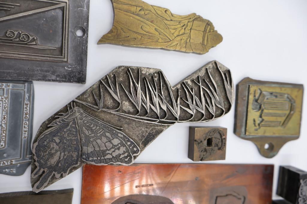 Collection of vintage metal printer blocks and letterpress plates - 16