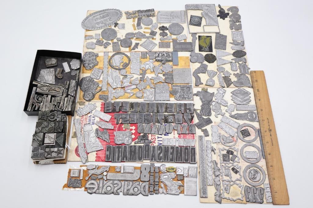 Large Collection of Vintage Printing Blocks, Letterpress Type & Advertising Cuts - 2