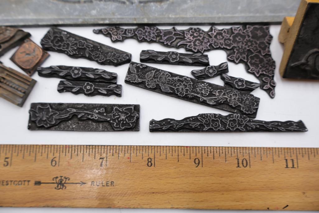 Large Antique Letterpress Printing Lot Metal Type, Printing Plates & Decorative Blocks - 10