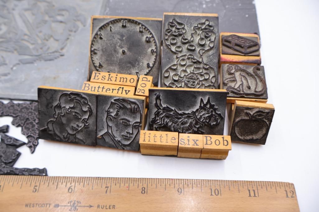 Large Antique Letterpress Printing Lot Metal Type, Printing Plates & Decorative Blocks - 11