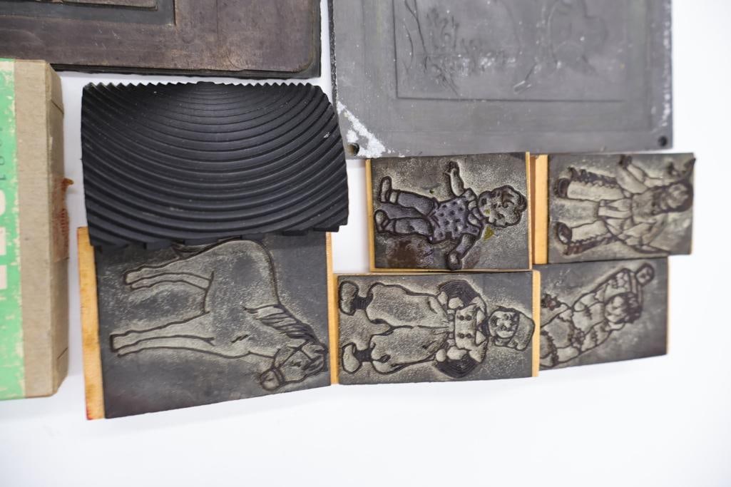 Large Antique Letterpress Printing Lot Metal Type, Printing Plates & Decorative Blocks - 16