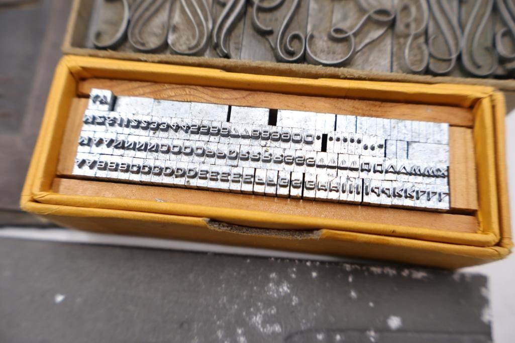 Large Antique Letterpress Printing Lot Metal Type, Printing Plates & Decorative Blocks - 18