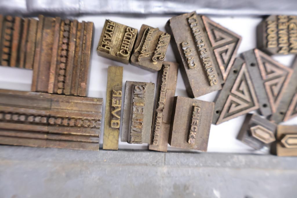 Large Antique Letterpress Printing Lot Metal Type, Printing Plates & Decorative Blocks - 7