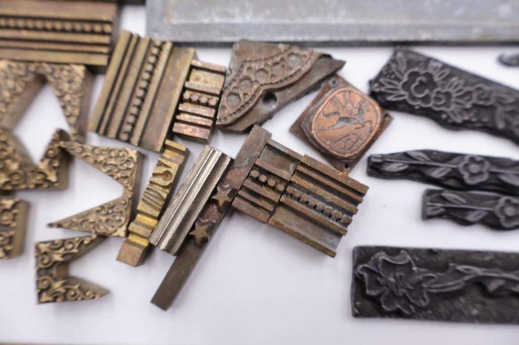 Large Antique Letterpress Printing Lot Metal Type, Printing Plates & Decorative Blocks - 9