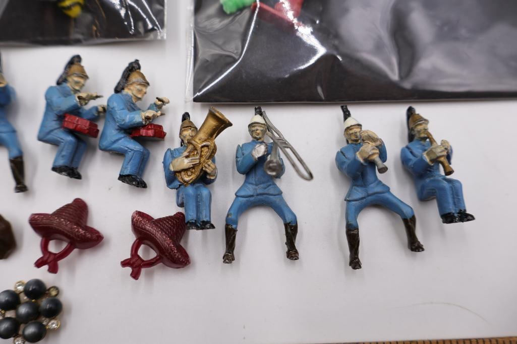 Vintage Plastic Toy Figures, Miniature Band Musicians & Novelty Charms Collection - 6