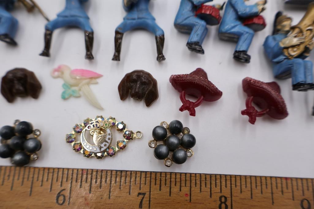 Vintage Plastic Toy Figures, Miniature Band Musicians & Novelty Charms Collection - 8