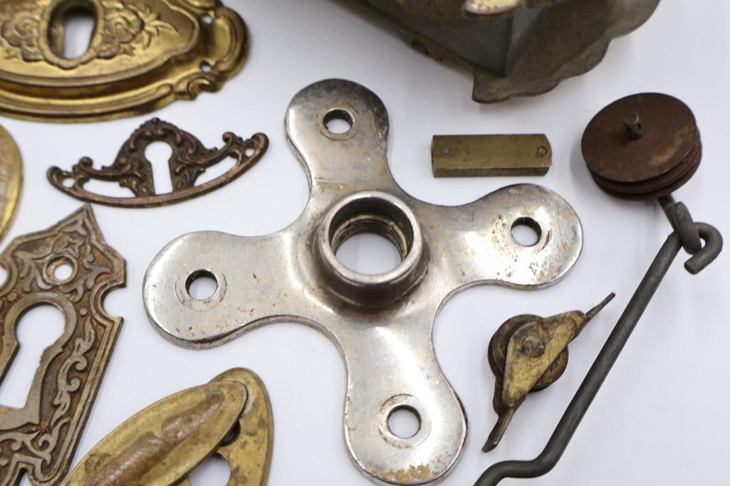Collection of Antique Brass & Cast Iron Hardware, Escutcheons & Furniture Parts - 10