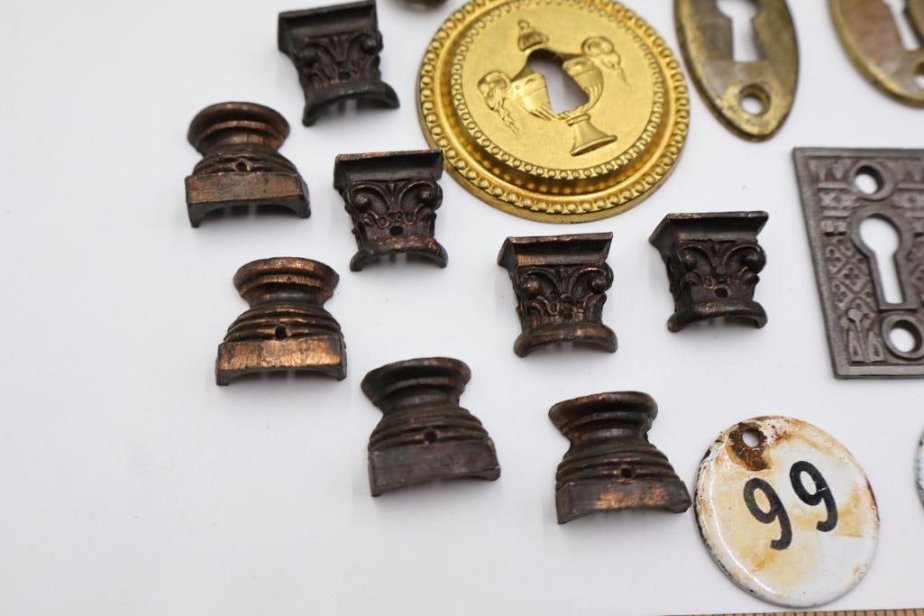 Collection of Antique Brass & Cast Iron Hardware, Escutcheons & Furniture Parts - 3