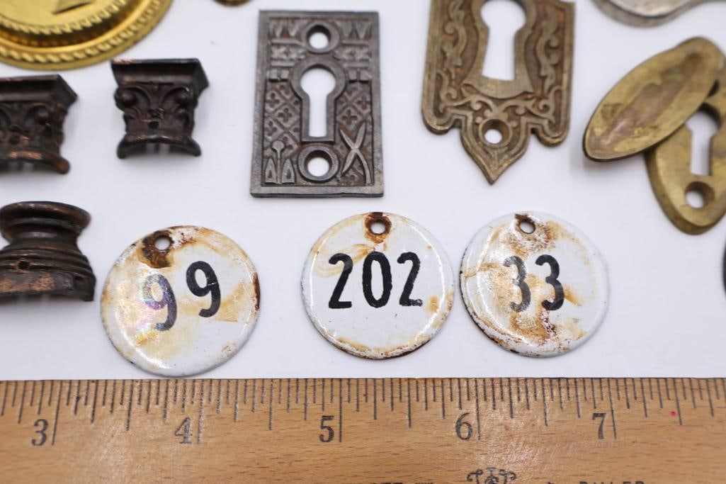 Collection of Antique Brass & Cast Iron Hardware, Escutcheons & Furniture Parts - 4